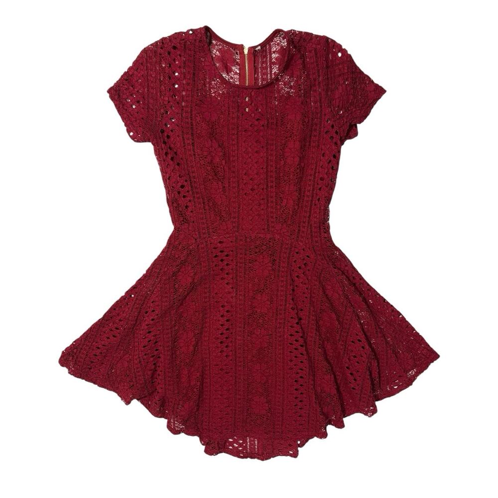 American Rag Sz S Deep Red Lace Overlay Layered Dress Fit & Flare Mini Maroon